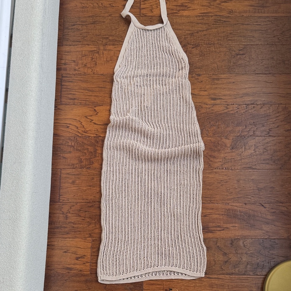 H&M Cover up Neutral Crochet Halter Knit Dress